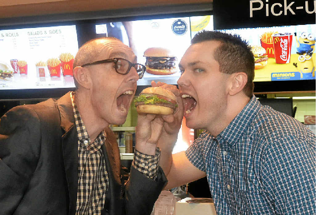 MUNCH TIME: Grafton McDonald's owner operator David Munro and operations supervisor David Atherton share in the success of the Create Your Taste range. MUNCH TIME: Grafton McDonald's owner operator David Munro and operations supervisor David Atherton share in the success of the Create Your Taste range.